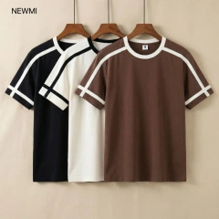 NEWMI Men's Contrast Stripe Ringer T-Shirt | Retro Varsity Crew Neck Tee | Loose Casual Short Sleeve Top | Summer Streetwear (Mu