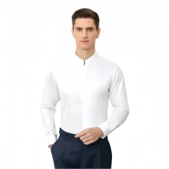 NEWMI Men's Mandarin Collar Dress Shirt 100% Cotton Lutai 100S Two-Ply DP Non-Iron Wrinkle Free Business Casual Formal Long Slee