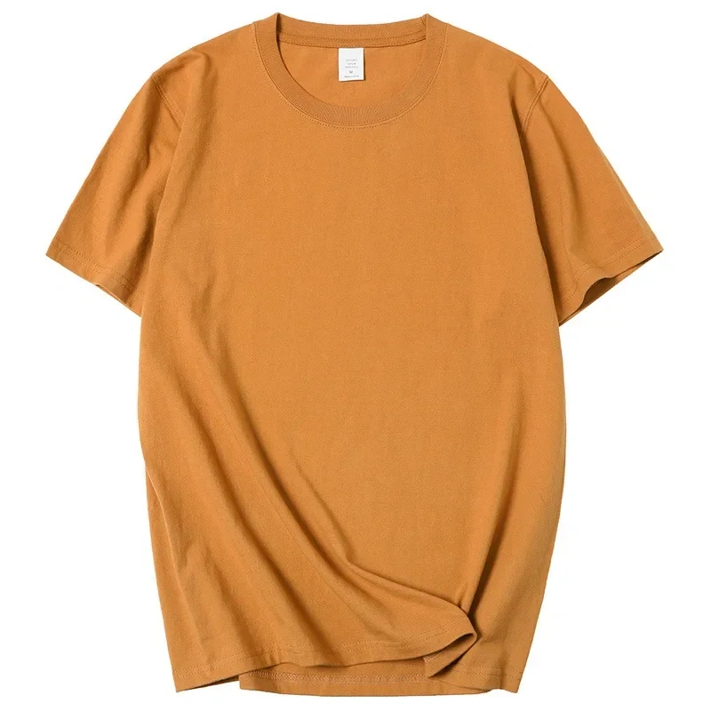 210g 100% Cotton Men's T-shirt Solid Color Round Neck Half Sleeve Loose Casual T-shirt MRMT 2026 Brand New Bottoming Men Shirt