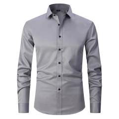 6XL  8XL 44-125KG White Men Shirt Dress Long Sleeve Oversize - Wrinkle Free Business Casual Solid Color Large Size Luxury