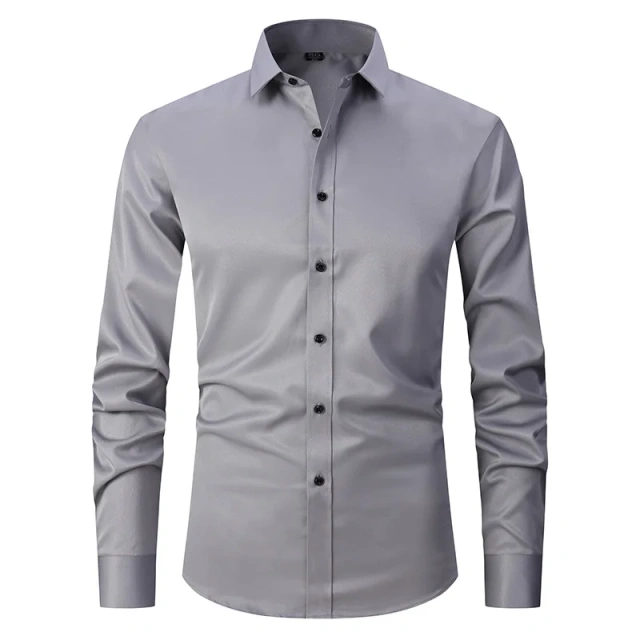 6XL  8XL 44-125KG White Men Shirt Dress Long Sleeve Oversize - Wrinkle Free Business Casual Solid Color Large Size Luxury