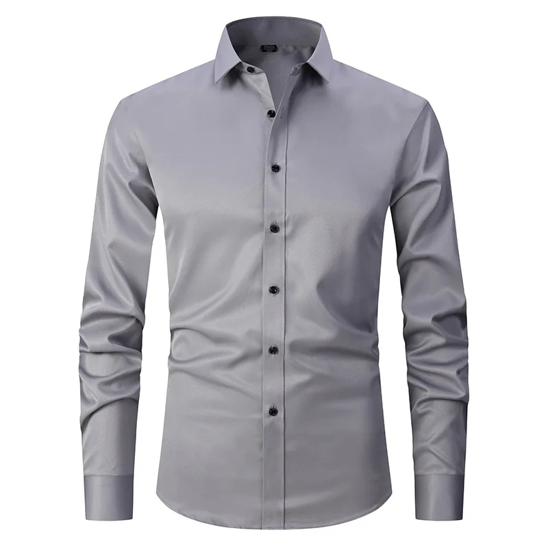 6XL  8XL 44-125KG White Men Shirt Dress Long Sleeve Oversize - Wrinkle Free Business Casual Solid Color Large Size Luxury
