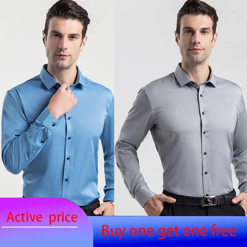 6XL  8XL 44-125KG White Men Shirt Dress Long Sleeve Oversize - Wrinkle Free Business Casual Solid Color Large Size Luxury