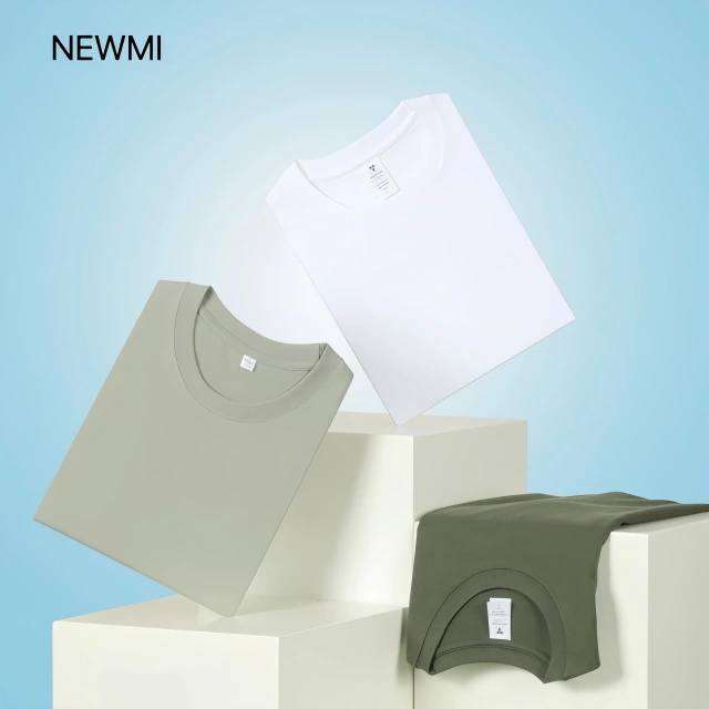 NEWMI 230g 100% Cotton T-Shirt Men Slightly Dropped Shoulder Crew Neck Casual Basic Tee Heavyweight Tops