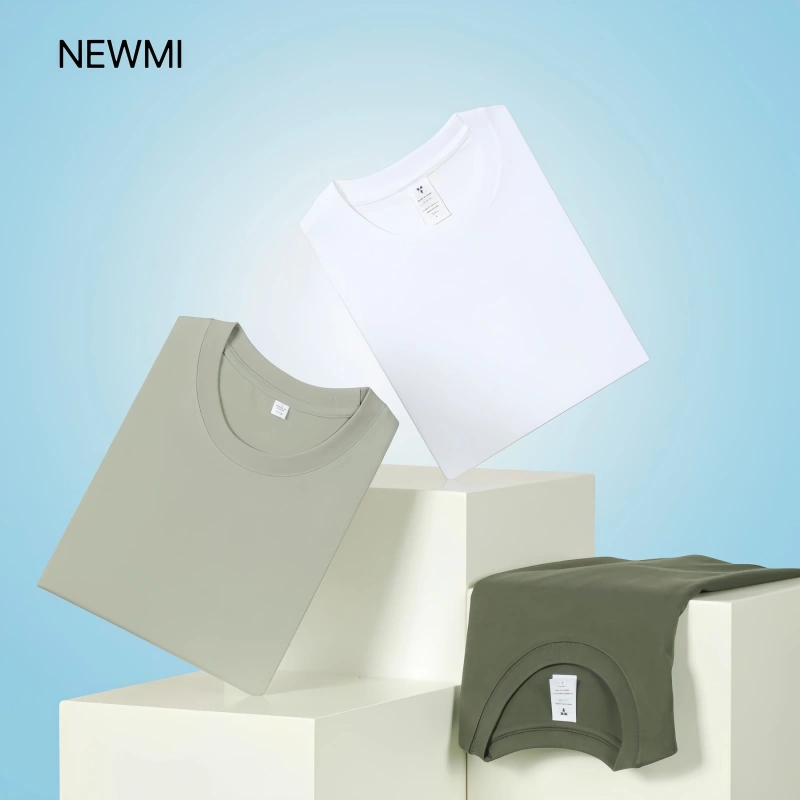 NEWMI 230g 100% Cotton T-Shirt Men Slightly Dropped Shoulder Crew Neck Casual Basic Tee Heavyweight Tops