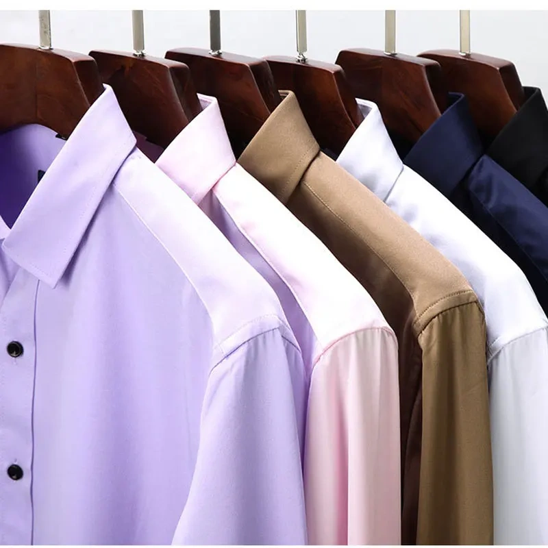 6XL  8XL 44-125KG White Men Shirt Dress Long Sleeve Oversize - Wrinkle Free Business Casual Solid Color Large Size Luxury
