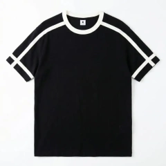 NEWMI Men's Contrast Stripe Ringer T-Shirt | Retro Varsity Crew Neck Tee | Loose Casual Short Sleeve Top | Summer Streetwear (Mu