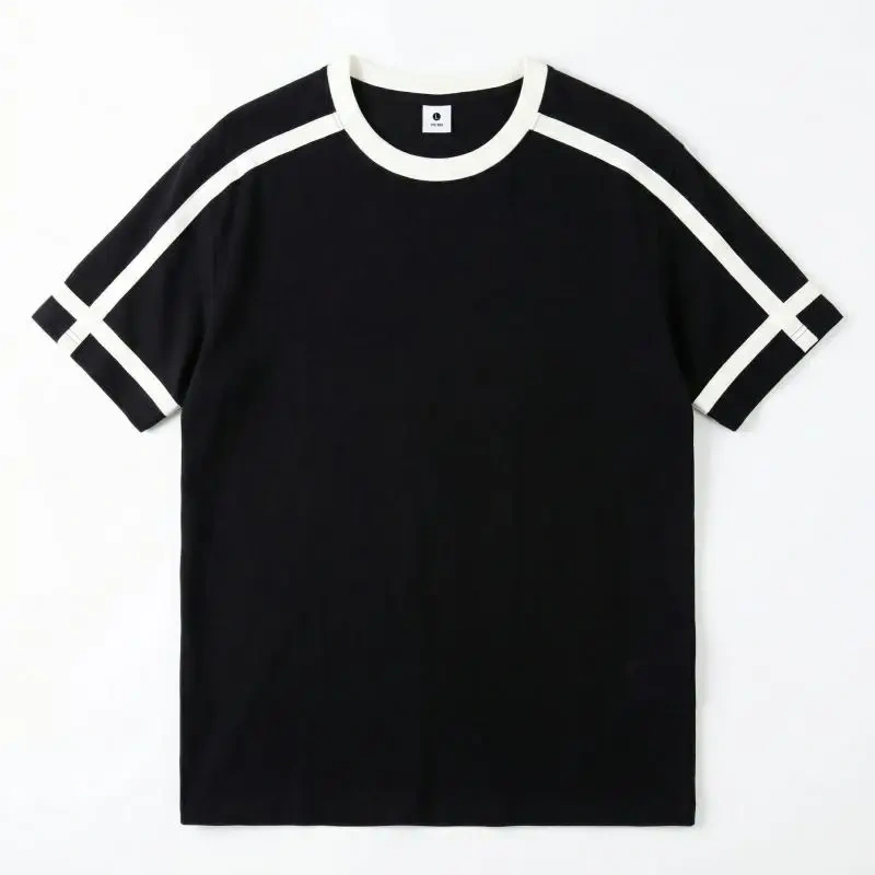 NEWMI Men's Contrast Stripe Ringer T-Shirt | Retro Varsity Crew Neck Tee | Loose Casual Short Sleeve Top | Summer Streetwear (Mu