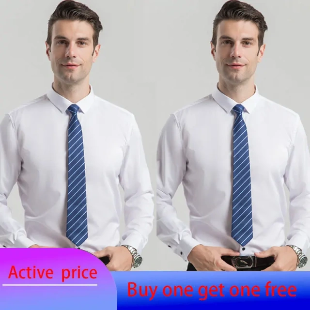 6XL  8XL 44-125KG White Men Shirt Dress Long Sleeve Oversize - Wrinkle Free Business Casual Solid Color Large Size Luxury