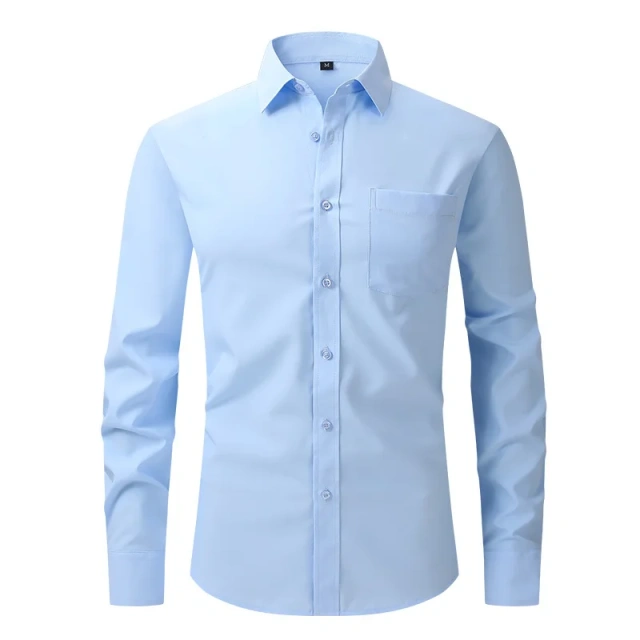 Solid Color Men's Long-sleeved Shirt, Single-breasted Square Collar Small Elastic Shirts, Suitable for Wedding/Business/Office