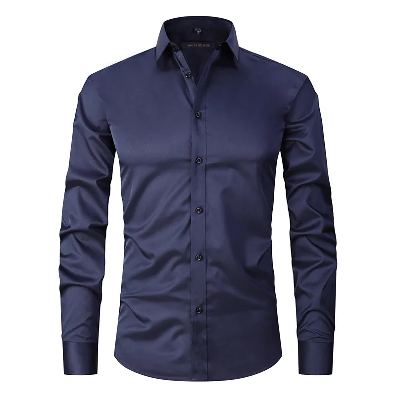 6XL  8XL 44-125KG White Men Shirt Dress Long Sleeve Oversize - Wrinkle Free Business Casual Solid Color Large Size Luxury