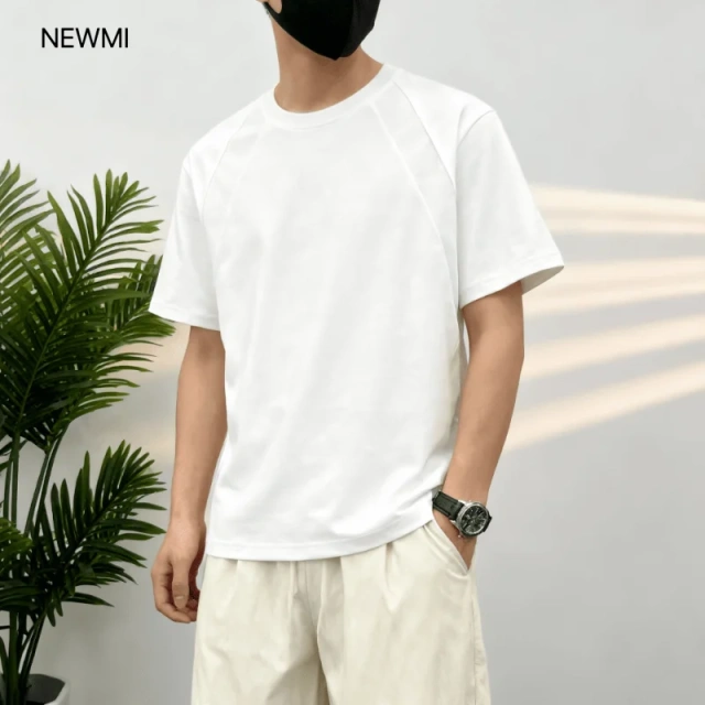 NEWMI Men's Structured Raglan Sleeve T-Shirt | Loose Casual Crew Neck Tee | Flattering for Sloped Shoulders & Arm Fat | Summer A