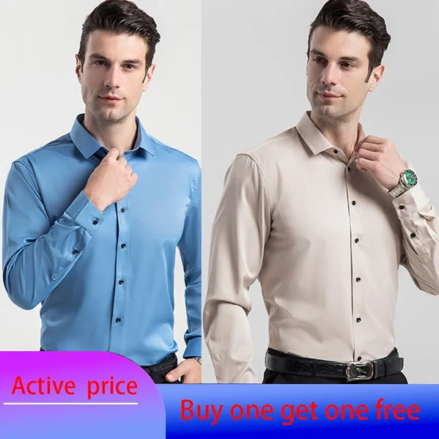 6XL  8XL 44-125KG White Men Shirt Dress Long Sleeve Oversize - Wrinkle Free Business Casual Solid Color Large Size Luxury