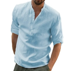 King Billion New Men's Cotton Linen Shirt Loose Tops Long Sleeve Tee Shirt Spring Autumn Men Shirts
