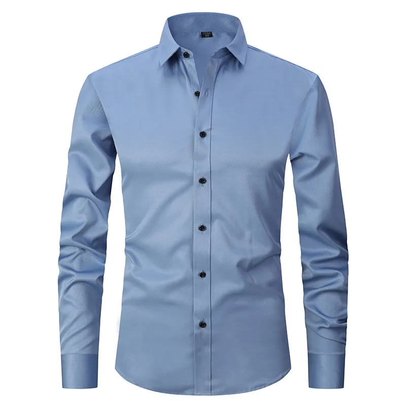 6XL  8XL 44-125KG White Men Shirt Dress Long Sleeve Oversize - Wrinkle Free Business Casual Solid Color Large Size Luxury