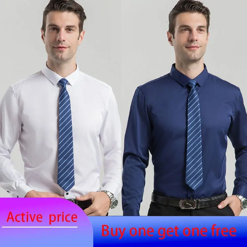 6XL  8XL 44-125KG White Men Shirt Dress Long Sleeve Oversize - Wrinkle Free Business Casual Solid Color Large Size Luxury