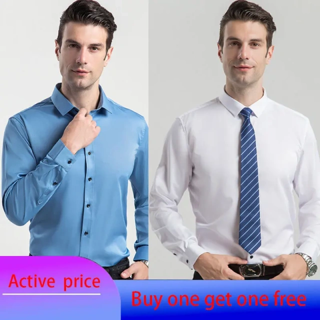 6XL  8XL 44-125KG White Men Shirt Dress Long Sleeve Oversize - Wrinkle Free Business Casual Solid Color Large Size Luxury