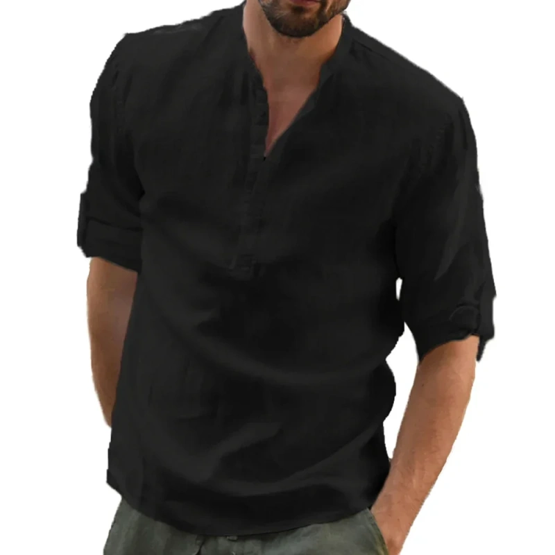 King Billion New Men's Cotton Linen Shirt Loose Tops Long Sleeve Tee Shirt Spring Autumn Men Shirts
