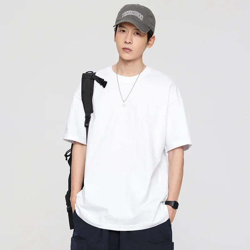 MRMT 2026 Brand New Men's Tshirt Medium Sleeve Loose Cotton Five-sleeve Fashion White T-shirt for Male Round Collar Tops Tshirt