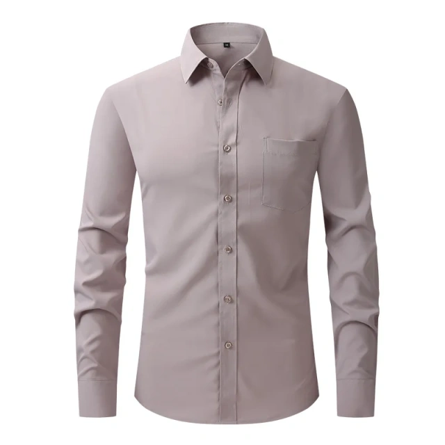 Solid Color Men's Long-sleeved Shirt, Single-breasted Square Collar Small Elastic Shirts, Suitable for Wedding/Business/Office