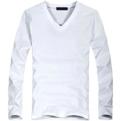 2026 Elastic Mens T-Shirt V-Neck Long Sleeve Men T Shirt for Male T-Shirts Man Clothing TShirt Brand Tops Tees
