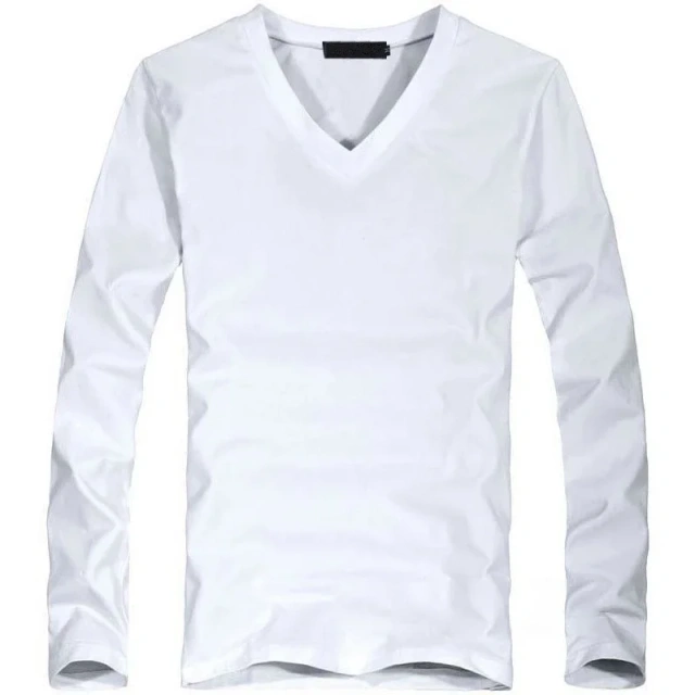 2026 Elastic Mens T-Shirt V-Neck Long Sleeve Men T Shirt for Male T-Shirts Man Clothing TShirt Brand Tops Tees