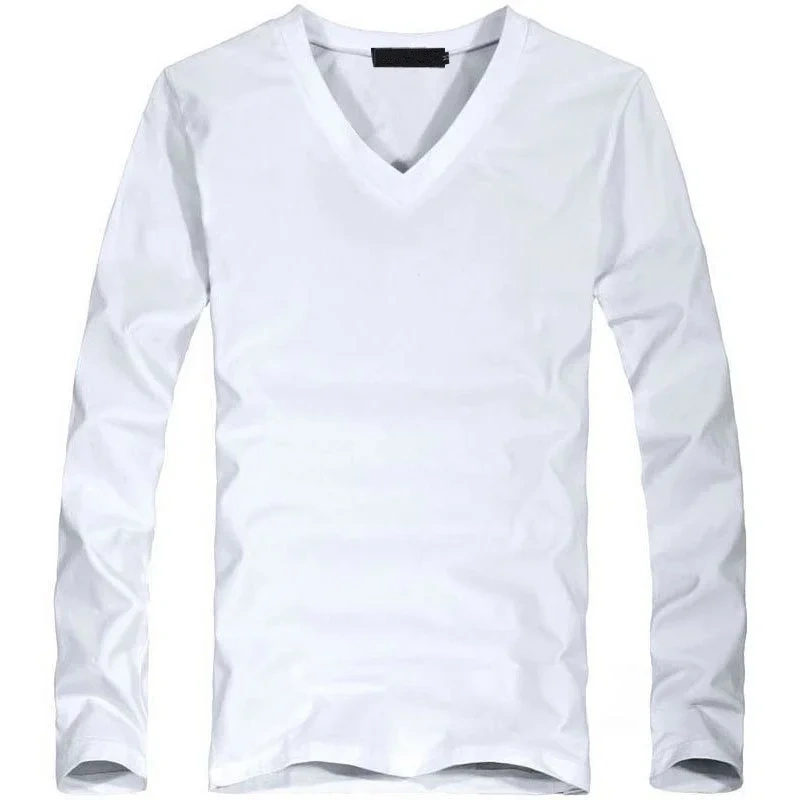 2026 Elastic Mens T-Shirt V-Neck Long Sleeve Men T Shirt for Male T-Shirts Man Clothing TShirt Brand Tops Tees
