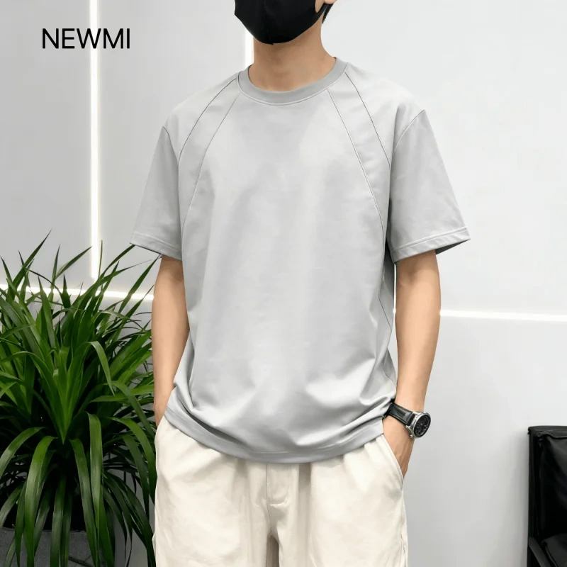 NEWMI Men's Structured Raglan Sleeve T-Shirt | Loose Casual Crew Neck Tee | Flattering for Sloped Shoulders & Arm Fat | Summer A