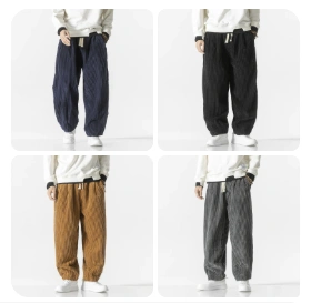 Autumn Loose Corduroy Harem Pants Men Solid Color Casual Sweatpants Mens Hip Hop Trousers Fashion Drawstring Jogging Pants Man