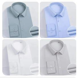 Men's Long Sleeve Dress Shirt 3-Repellent Water Oil Stain Resistant 4-Way Stretch Easy Care Business Formal Office Wo