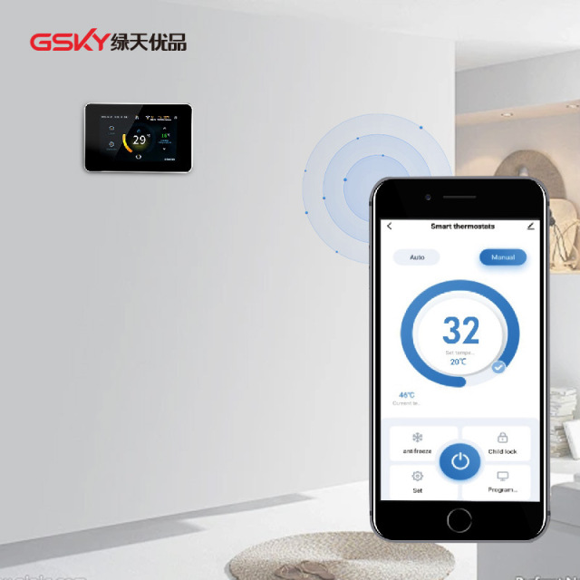 ترموستات Green Sky Premium الذكي - معيار الاتحاد الأوروبي | شاشة لمس ملونة | تحكم في تدفئة المياه والكهرباء