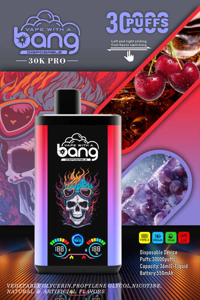Bang 30000 Puffs Pro Big Screen Double Flavors Disposable Vape Electronic Cigarette Pod