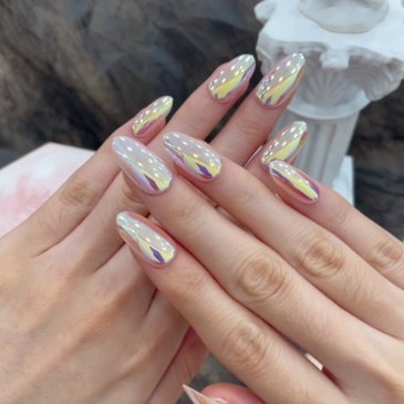 Long almond-shaped pink metallic glossy nails,Long almond-shaped pink metallic glossy nails 