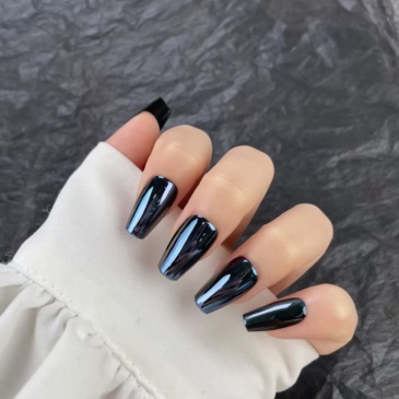 Black Iridescent Mirror Square Press-On Nails,Black Iridescent Mirror Square Press-On Nails 