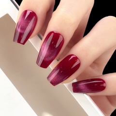 Medium-long oval false nails with deep red gloss,Medium-long oval false nails with deep red gloss 