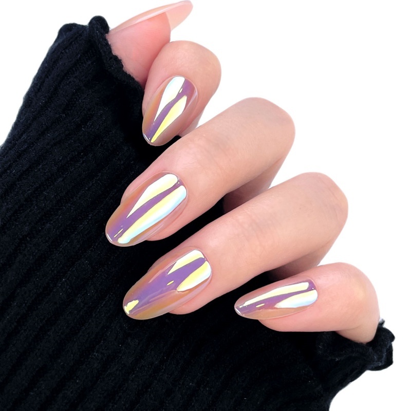Long almond-shaped pink metallic glossy nails,Long almond-shaped pink metallic glossy nails 