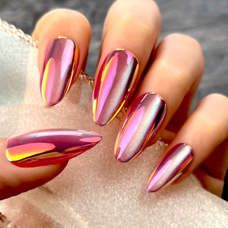 Pink-Purple Metallic Aurora Stiletto Press-On Nails,Pink-Purple Metallic Aurora Stiletto Press-On Nails 