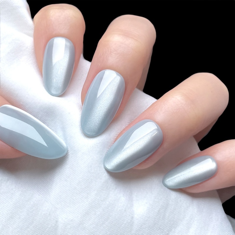 Light Blue Shimmer Oval Press-On Nails,Light Blue Shimmer Oval Press-On Nails 