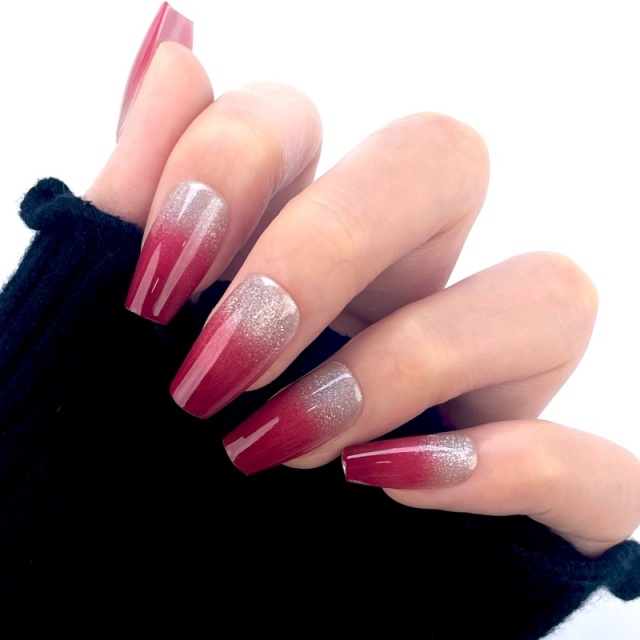 Red Silver Glitter Ombre Press-On Nails,Red Silver Glitter Ombre Press-On Nails 