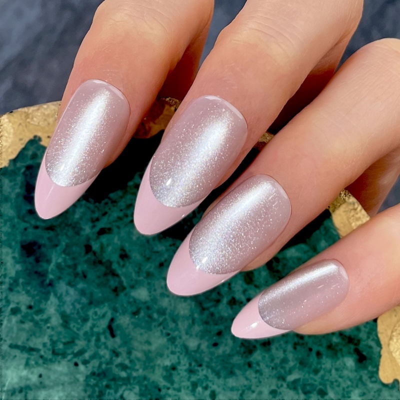Pink Silver Glitter Two-Tone Press-On Nails,Pink Silver Glitter Two-Tone Press-On Nails 