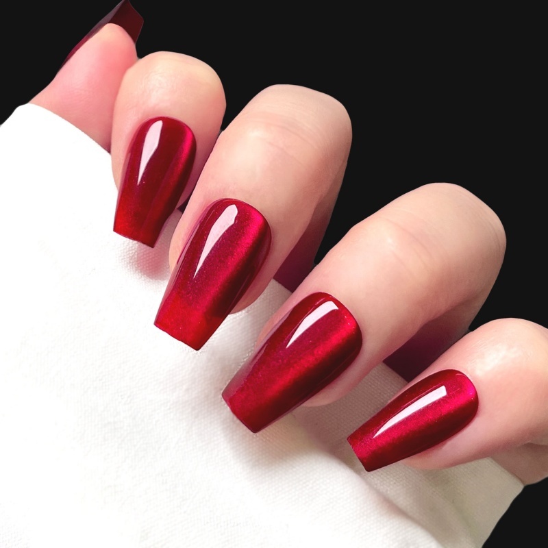 Metallic Red Glossy Press-On Nails,Metallic Red Glossy Press-On Nails 