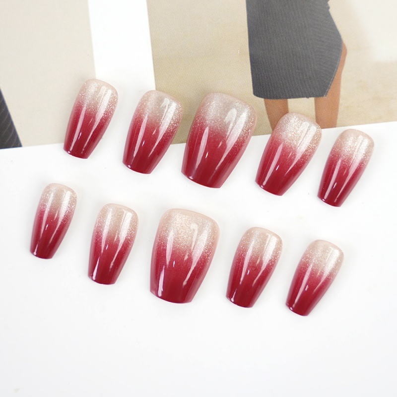 Red Silver Glitter Ombre Press-On Nails,Red Silver Glitter Ombre Press-On Nails 