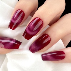 Medium-long oval false nails with deep red gloss,Medium-long oval false nails with deep red gloss 