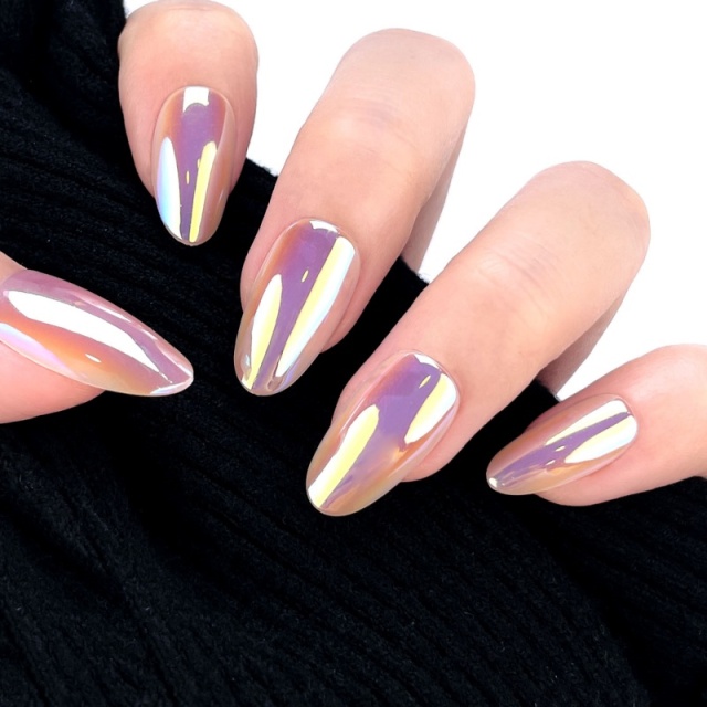 Long almond-shaped pink metallic glossy nails,Long almond-shaped pink metallic glossy nails 