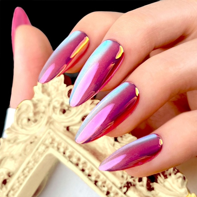 Pink-Purple Metallic Aurora Stiletto Press-On Nails,Pink-Purple Metallic Aurora Stiletto Press-On Nails 