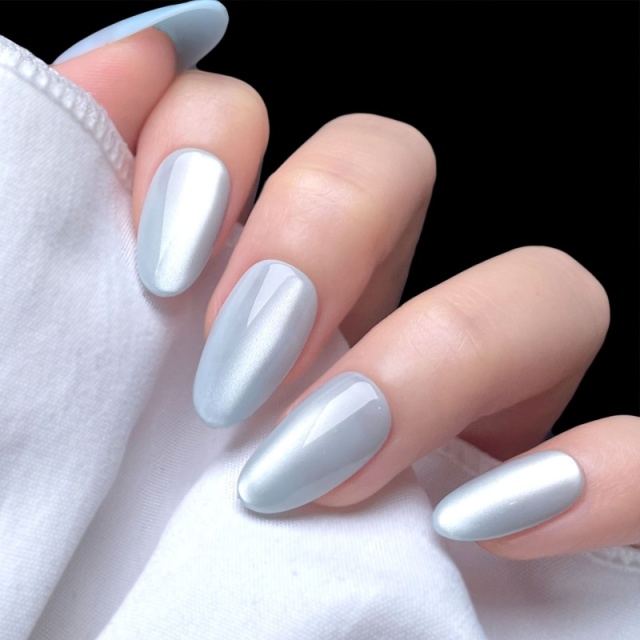 Light Blue Shimmer Oval Press-On Nails,Light Blue Shimmer Oval Press-On Nails 