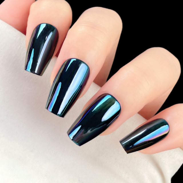 Black Iridescent Mirror Square Press-On Nails,Black Iridescent Mirror Square Press-On Nails 