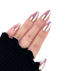 Long almond-shaped pink metallic glossy nails,Long almond-shaped pink metallic glossy nails 