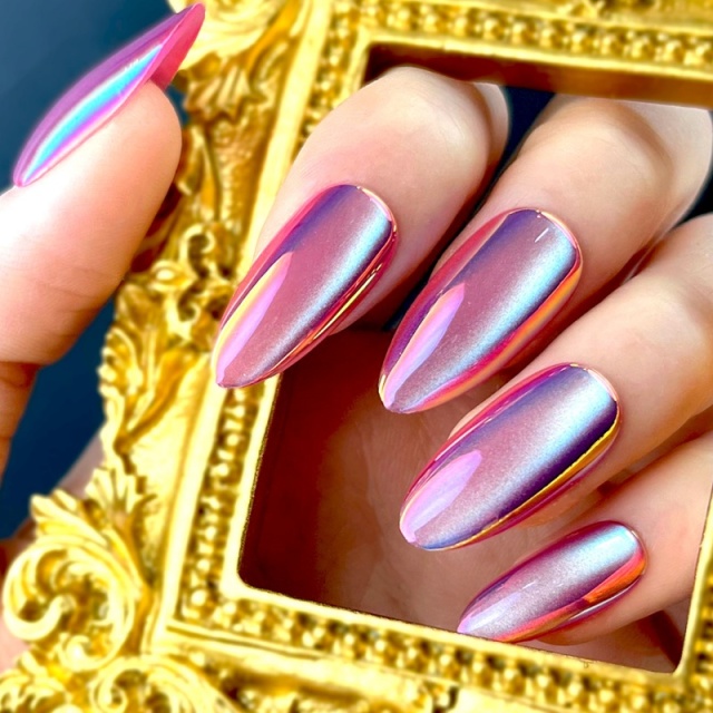 Pink-Purple Metallic Aurora Stiletto Press-On Nails,Pink-Purple Metallic Aurora Stiletto Press-On Nails 
