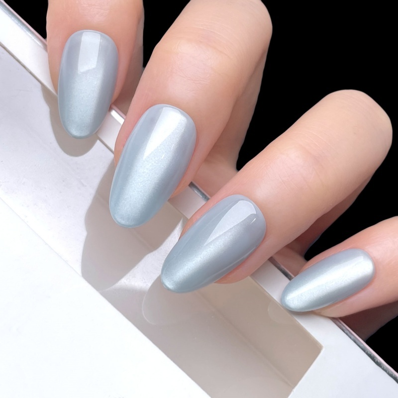 Light Blue Shimmer Oval Press-On Nails,Light Blue Shimmer Oval Press-On Nails 